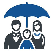 Family of 3 with umbrella icon